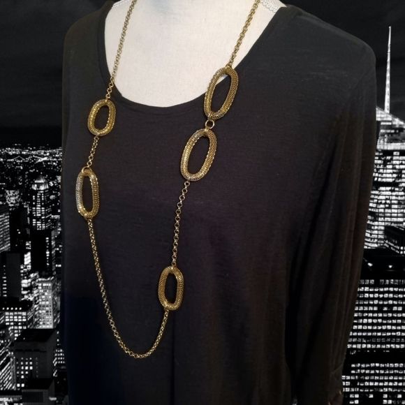 Trendy Long Gold Chain Link Necklace - Picture 4 of 6